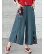 Folk Style Floral Print Patchwork Splited High Waist Women Pants