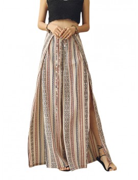 Boho Print Side Slit Drawstring Pants