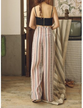 Boho Print Side Slit Drawstring Pants