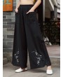 Vintage Ethnic Style Solid Color Embroidered Wide-leg Pants