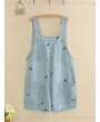 Casual Leaf Embroidered Strap Short Denim Pants