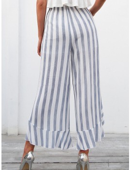 Vintage Vertical Striped Pleated Broad Leg Pants