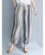 Stripe Plaid Print Wide Leg Drawstring Waist Casual Pants