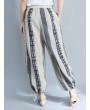 Stripe Plaid Print Wide Leg Drawstring Waist Casual Pants