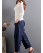 Casual Solid Color Patchwork Elastic Waist Women Harem Pants