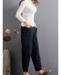 Casual Solid Color Patchwork Elastic Waist Women Harem Pants