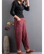 Casual Solid Color Patchwork Elastic Waist Women Harem Pants