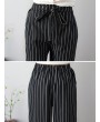 Stripe Wide Leg Drawstring Waist Casual Pants