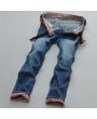 Mens Stylish Korean Design Straight Slim Fit Blue Jeans