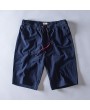 Mens Summer 100% Cotton Breathable Solid Color Knee Length Drawstring Casual Shorts