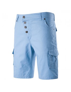 Mens Solid Color High Waist Knee Length Regular Fit Casual Cargo Shorts