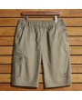 Mens 100%Cotton Breathable Solid Color Elatic Waist Casual Shorts Plus Size Loose Shorts