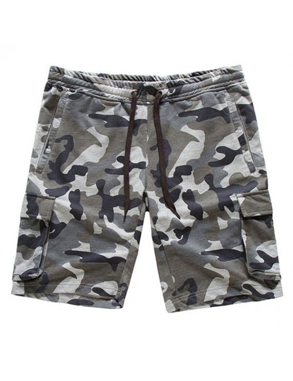 Mens Summer Cotton Drawstring Camo Printed Knee Length Slim Fit Casual Shorts