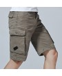 Mesn Outdoor Multi-pocket Cargo Shorts Solid Color Knee Length Casual Cotton Shorts