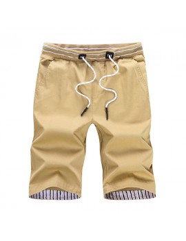 Mens Elastic Waist Cotton Thin Breathable Solid Color Knee Length Regular Fit Casual Beach Shorts