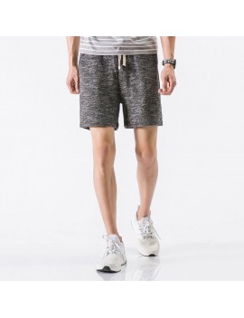 Mens Summer Breathable Solid Color Cotton Shorts Casual Drawstring Board Shorts Running Shorts