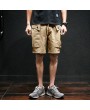 Mesn Outdoor Big Pocket Cargo Shorts Solid Color Casual Knee Length Cotton Shorts