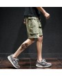 Mesn Outdoor Big Pocket Cargo Shorts Solid Color Casual Knee Length Cotton Shorts