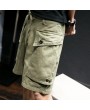 Mesn Outdoor Big Pocket Cargo Shorts Solid Color Casual Knee Length Cotton Shorts