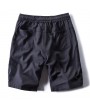 Mens Summer Cotton Linen Elastic Waist Drawstring Solid Color Knee Length Casual Beach Shorts