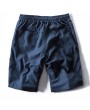 Mens Summer Cotton Linen Elastic Waist Drawstring Solid Color Knee Length Casual Beach Shorts