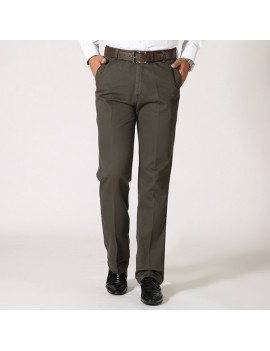 Mens Business Cotton Breathable Trousers Straight Leg Solid Color Casual Pants