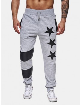 Mens Sport Pants Elastic Waist Drawstring Stars Pattern Casual Sportwear