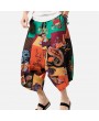 Vintage Mens Cotton Linen Harem Pants Hip Hop Baggy Wide Leg Pants Streetwear Printed Boho Trousers