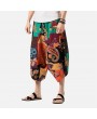 Vintage Mens Cotton Linen Harem Pants Hip Hop Baggy Wide Leg Pants Streetwear Printed Boho Trousers