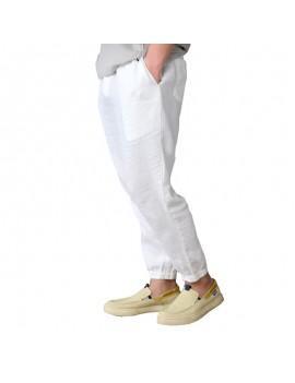 Mens Cotton Thin Breathable Ankle-Length Drawstring Casual Harem Pants