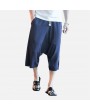 Men's Casual Cotton Linen Loose Pants Elastic Waist Knee Length Pants