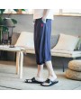 Men's Casual Cotton Linen Loose Pants Elastic Waist Knee Length Pants