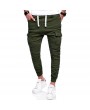 Mens Multi-pocket Cargo Pants Elastic Waist Solid Color Slim Fit Casual Trousers