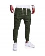 Mens Multi-pocket Cargo Pants Elastic Waist Solid Color Slim Fit Casual Trousers