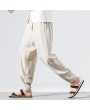 Mens Thin Linen Breathable Solid Color Loose Drawstring Casual Harem Pants