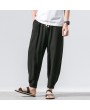 Mens Thin Linen Breathable Solid Color Loose Drawstring Casual Harem Pants