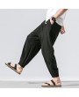 Mens Thin Linen Breathable Solid Color Loose Drawstring Casual Harem Pants