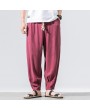 Mens Thin Linen Breathable Solid Color Loose Drawstring Casual Harem Pants