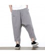 Mens Chinese Style Linen Harem Pants Elastic Waist Solid Color Loose Casual Pants