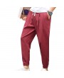 Plus Size Breathable 100% Cotton Drawstring Solid Color Spring Summer Casual Pants for Men