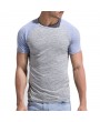 Mens Spring Summer Brief Style Hit Color Round Neck Short Sleeve Slim Fit Casual Sport T-shirt