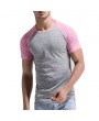 Mens Spring Summer Brief Style Hit Color Round Neck Short Sleeve Slim Fit Casual Sport T-shirt