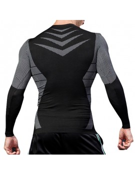 Mens Traning Elastic Quick-drying Breathable Sports Fitness Tights Long Sleeve T Shirt