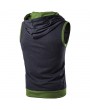 Mens Summer Casual Vest Fashion Stitching Color Sleeveless Hooded Vest