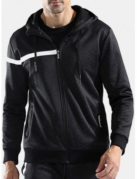 Mens Sport Zip Up Hooded Tops Thick Warm Solid Color Casual Hoodies