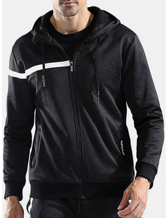 Mens Sport Zip Up Hooded Tops Thick Warm Solid Color Casual Hoodies