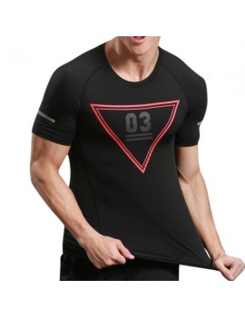 Mens Fitness O-neck Short Sleeve Skinny T-shirts Elastic Quick-drying Breathable Jogging Tops