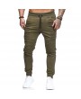 Mens Hip-Hop Fold Drawstring Closure Elastic Band Solid Color Fitness Pants