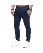 Mens Hip-Hop Fold Drawstring Closure Elastic Band Solid Color Fitness Pants