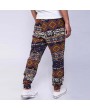 Mens Ethnic Style Printed Drawstring Elastic Waist Slim Fit Casual Fitness Running Pants